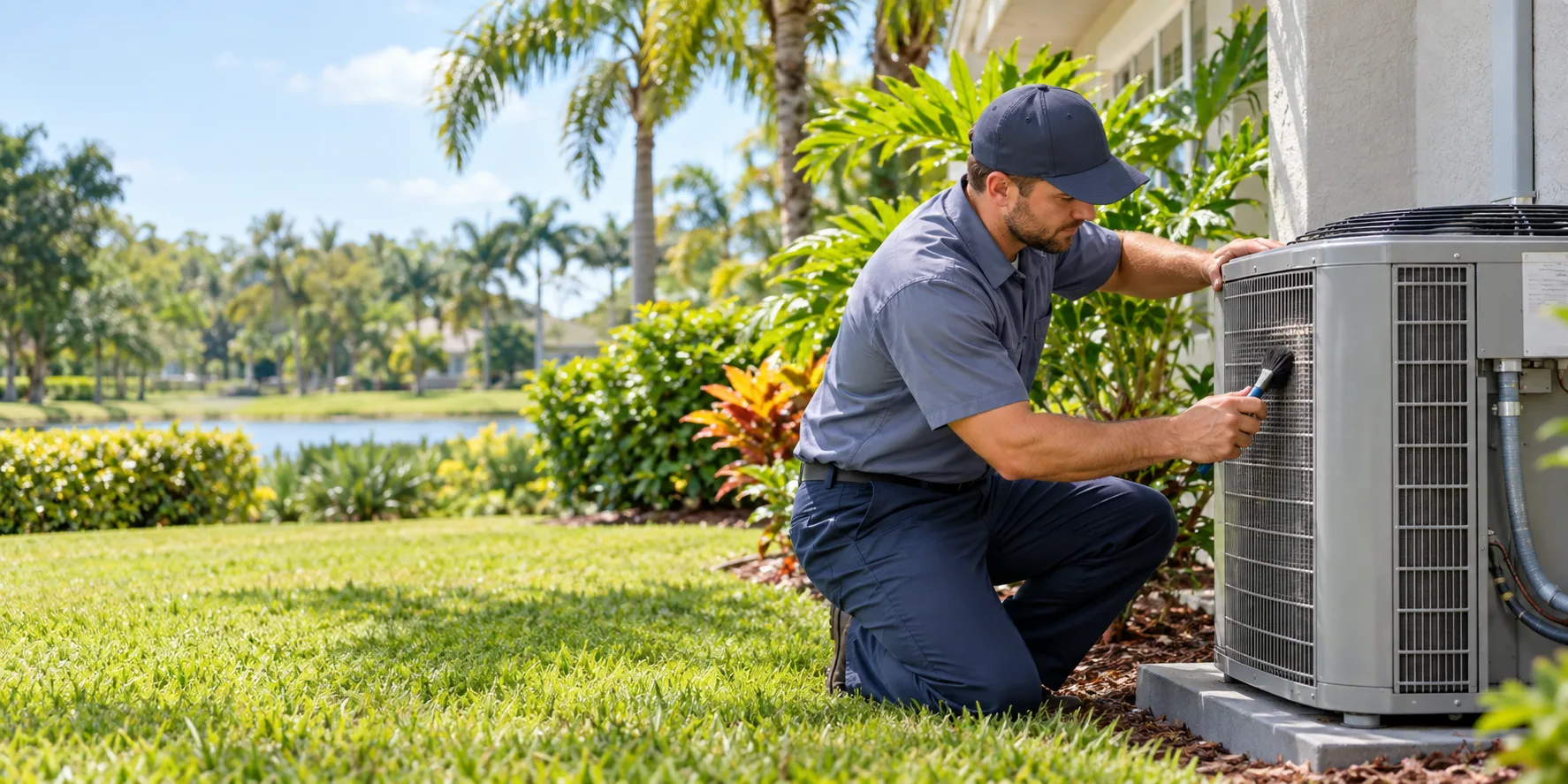 HVAC technician performing AC maintenance in Orlando, Florida